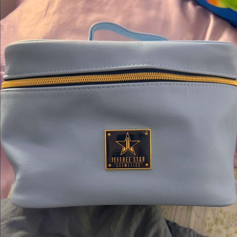 Jeffree Star Sky Blue Cosmetic Bag with Gold Accents